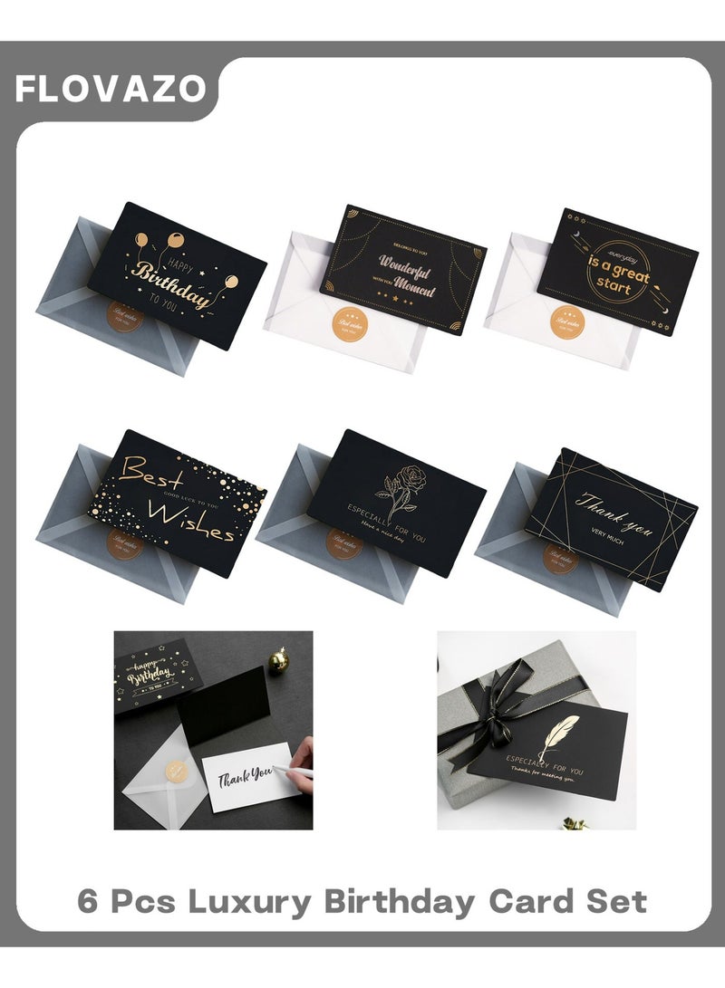 FLOVAZO 6-Piece Luxury Birthday Card Set  Gold Embossing & Black Gold Foil, Elegant Design with Envelope Seal Perfect Gift for Boyfriend, Mum, Daddy Anniversary - Image 1